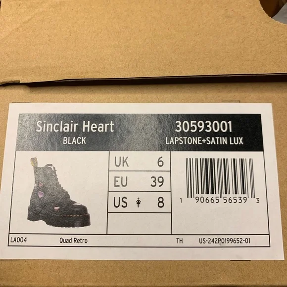 Dr. Martens Sinclair Leather Heart Platform Boots Black Purple Womens Size 8 - Picture 7 of 8